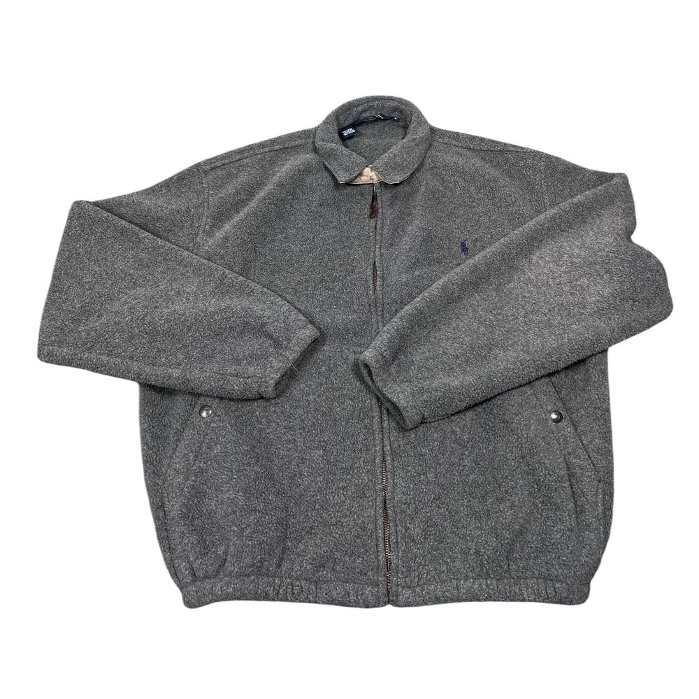 Polo Ralph Lauren Fleece Jacket Mens Large Gray Full Zip Chinstrap Made in USA